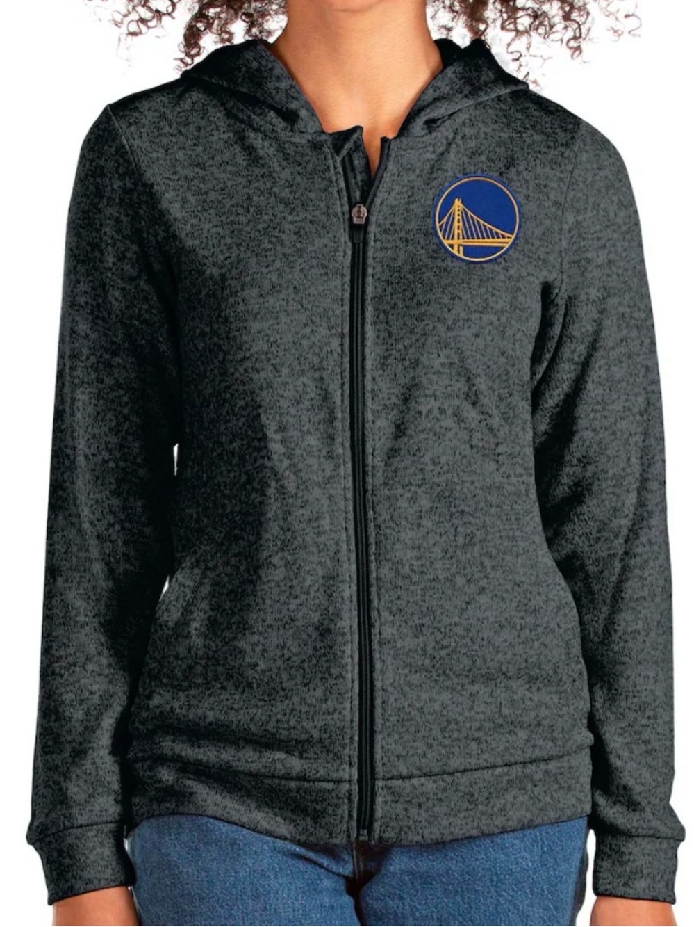 Antigua Heathered Charcoal Golden State Warriors Absolute Full-Zip Hoodie NWT